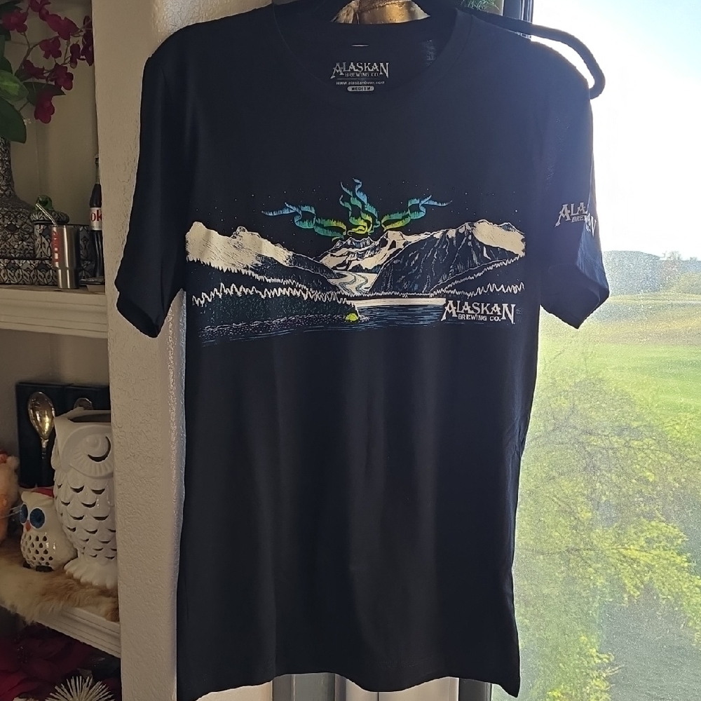 Black Graphic Tee Northern Lights Unisex Medium